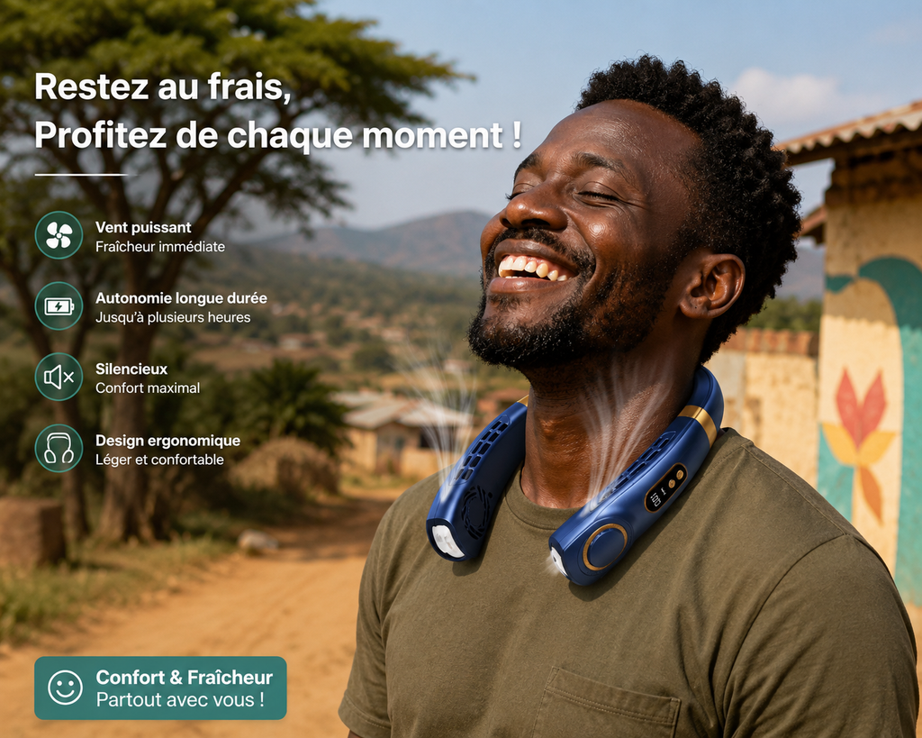 Ventilateur de Cou Portable 360° – La Solution Contre la Chaleur !
